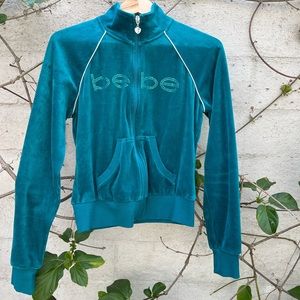 Bebe marine blue velour track jacket WOMENS SIZE M